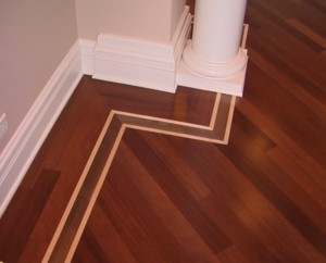 Hardwood floor inlays and columns 